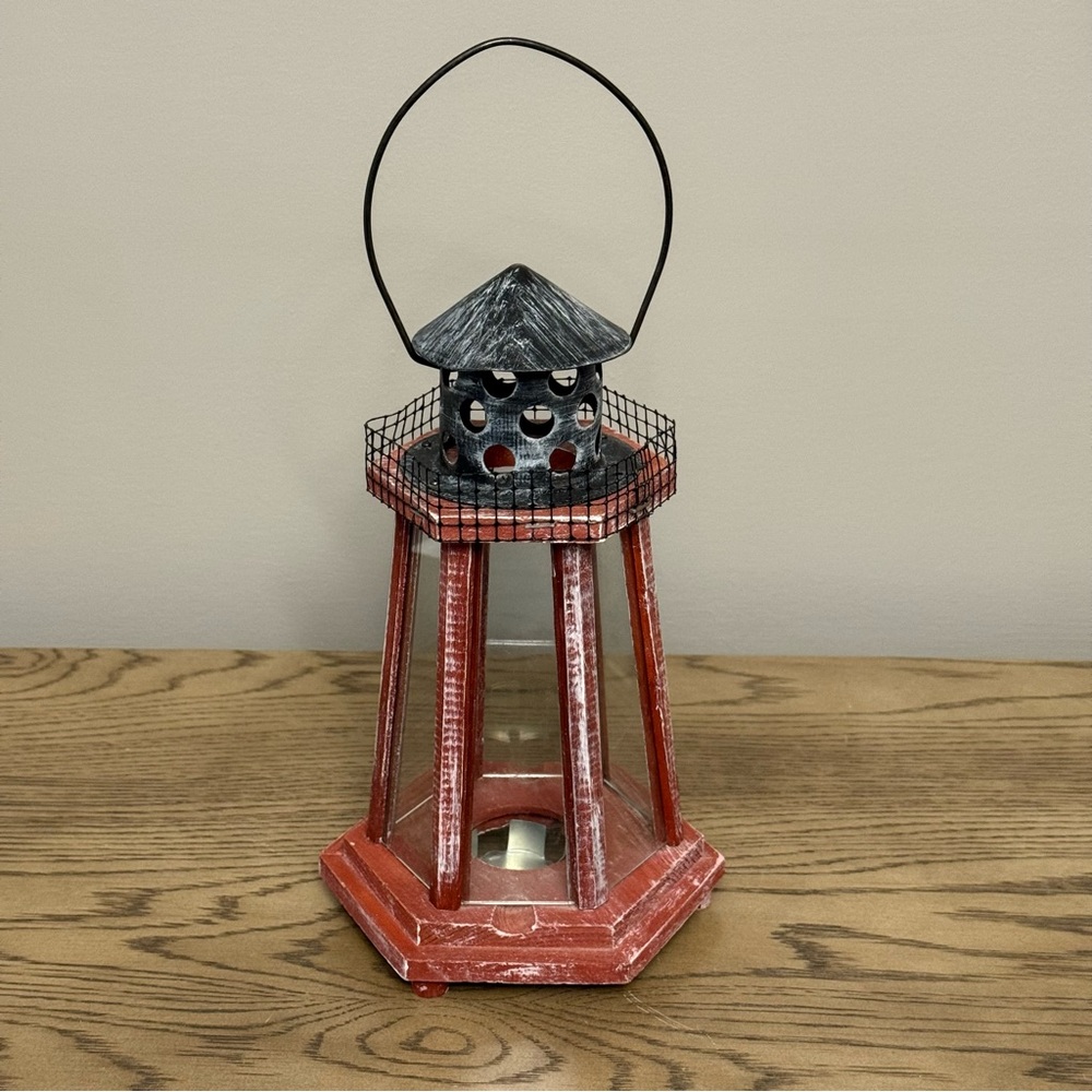 Vintage See Thru Glass LIGHTHOUSE Nautical Decor Tealight Candle Lantern Rustic